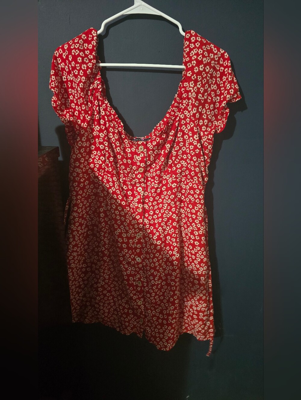 Abercombie And Fitch Red Floral Button-Front Sundress